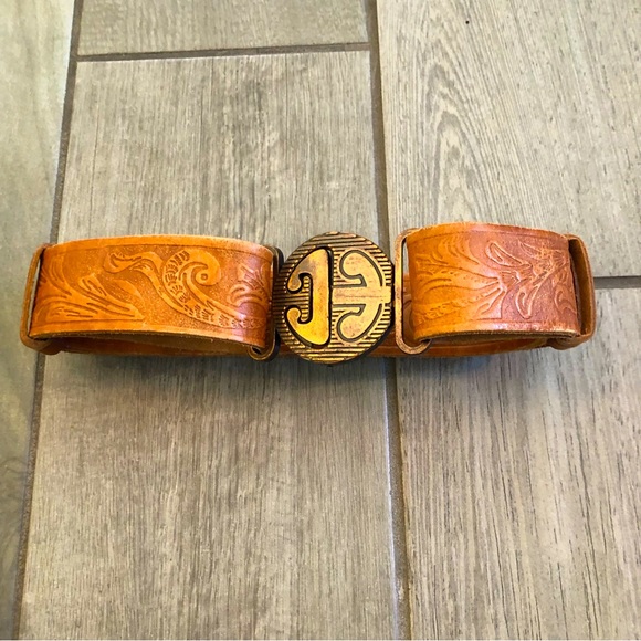 Accessories Vintage Belt Interlocking Belt Brass Buckleembossed Brown